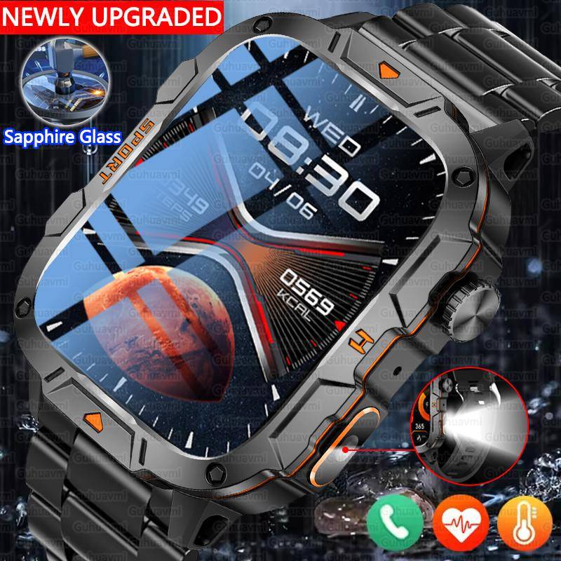 2025 New For Xiaomi Military Grade Smart Watch Men 1.96  AMOLED Screen 5ATM Waterproof Sports Fitness Tracker BT Call Smartwatch gray
