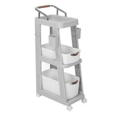 Rolling Utility Cart with Wheels Multi Functional Storage Trolley for Office Living Room Kitchen 3 Tier Cream