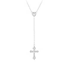 Girls Accessories 925 Sterling Silver Delicate Heart Cross Halsband För Kvinnor Flickor, Shiny CZ Religious Cross Necklace - Faith Heart And Cross Necklace, Gothic Punk Catholic Christian Religious