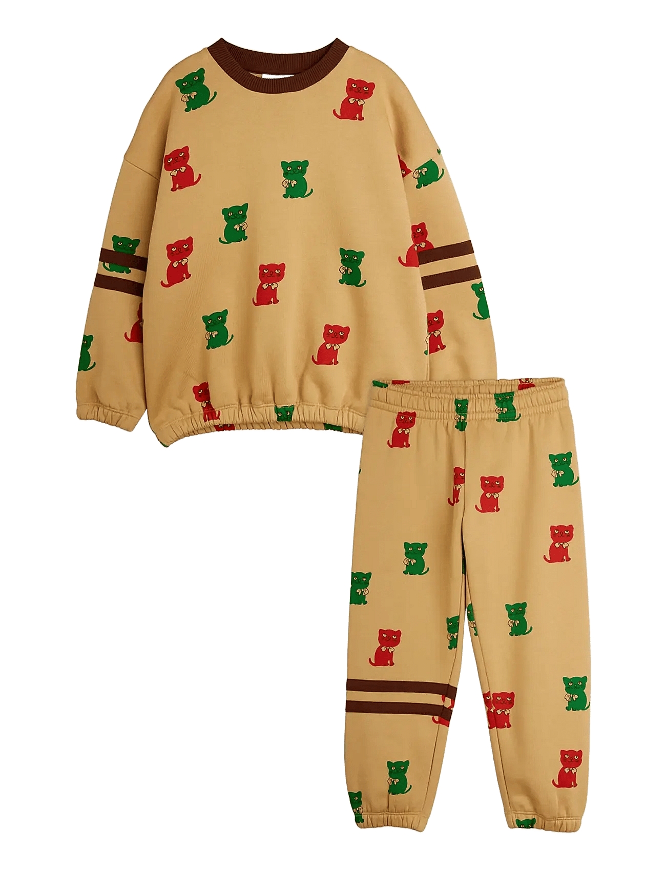 Mini Rodini Kittens Aop Stripes Sweat Set - Beige - 140/146