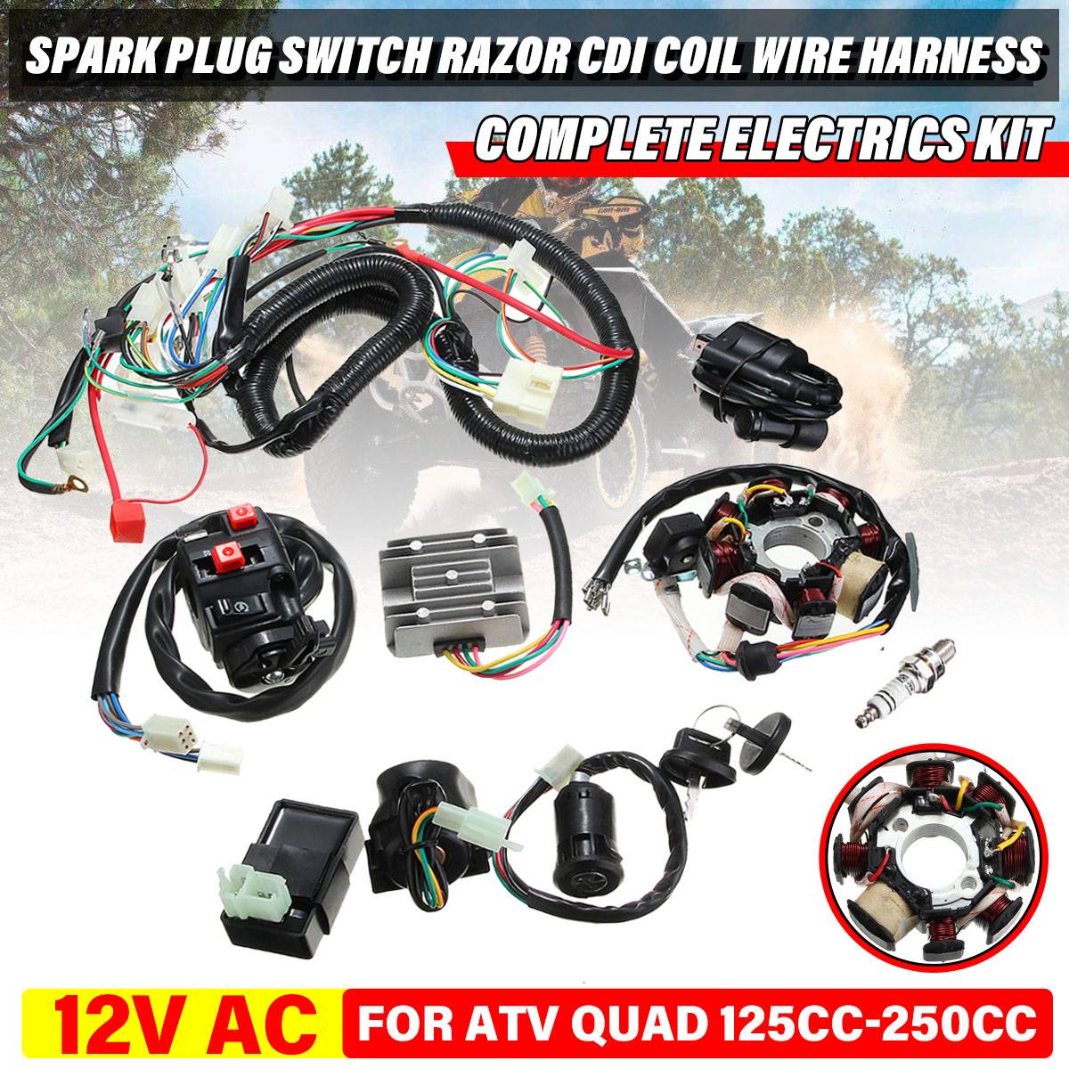 For 125cc 150cc 200cc 250cc Dirt Bike ATV Quad CDI Ignition Wire Harness Assembly Electric Starter Plug Control Switch Universal