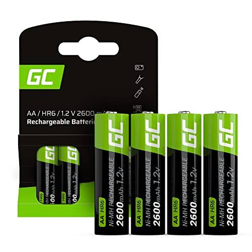 GREEN CELL Uppladdningsbara batterier 2 600 mAh 1,2 V [Set med 4] AA Ni-MH-batteri förladdat färdigt att använda hög kapacitet HR6 lågt självurladdningsbatteri, sött batteri