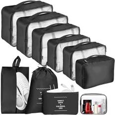 DOMIPHIE Koffer Organizer Packing Cubes für Kleidung - 10 Teiliges Kleidertaschen, Packwürfel Set Reise Würfel, Packtaschen mit Kosmetiktasche, wasserdichte Schuhe Beutel, Travel Essentials (Schwarz)
