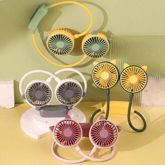 Lätt hängande nackfläkt USB-uppladdningsbar bärbar personlig fläkt med 2 hastigheter och justerbar slang Tyst bärbar handsfree-fläkt för utomhusbruk i