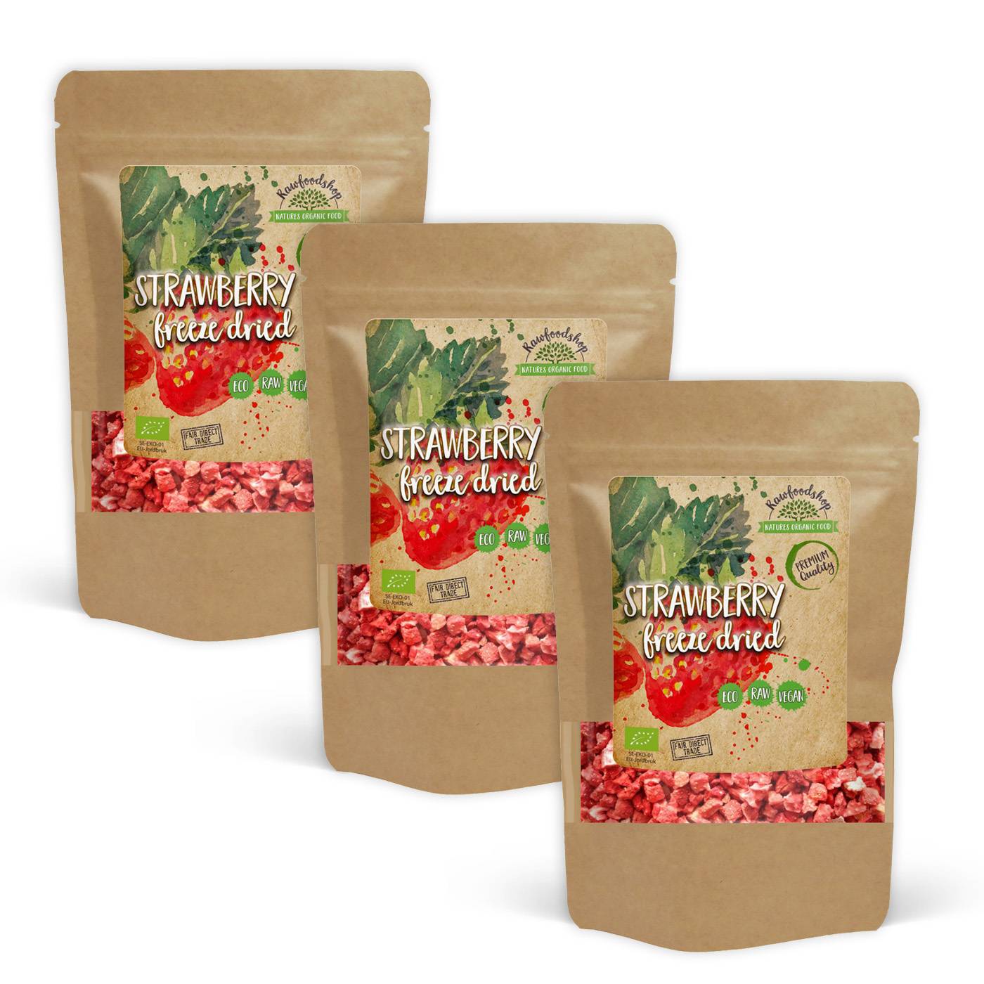 Jordgubbar Frystorkade bitar EKO 50g x 3 paket