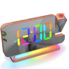 ThreeH RGB väckarklocka digital projektion väckarklocka med regnbåge nattlampa USB &C laddningsportar volymjusterbar LED spegelklocka för sovrum ros