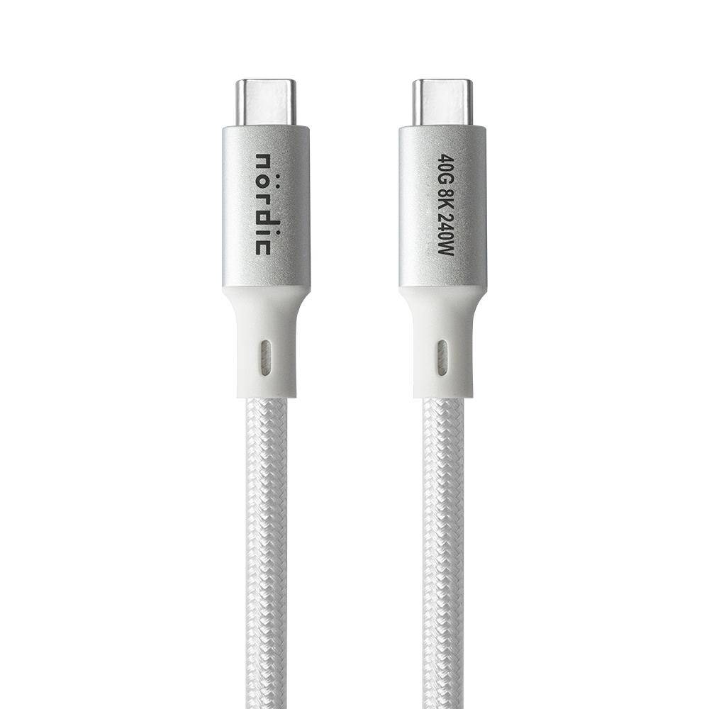 NÖRDIC 25 cm USB4 USB-C til C nylonflettet kabel PD3.1 med 240W hurtigopladning 40G 8K60Hz 4K120Hz 5K60Hz 2x4K60Hz Emarker