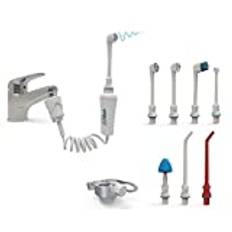 Vattenflosser SOWASH DELUXE Waterflosser, Ansluts till kranen, Oral Irrigator inga batterier ingen el, vattentråd, Inkluderar 7 huvuden inklusive 3 tester Vortice + Travel Adapter, Italiensk produkt