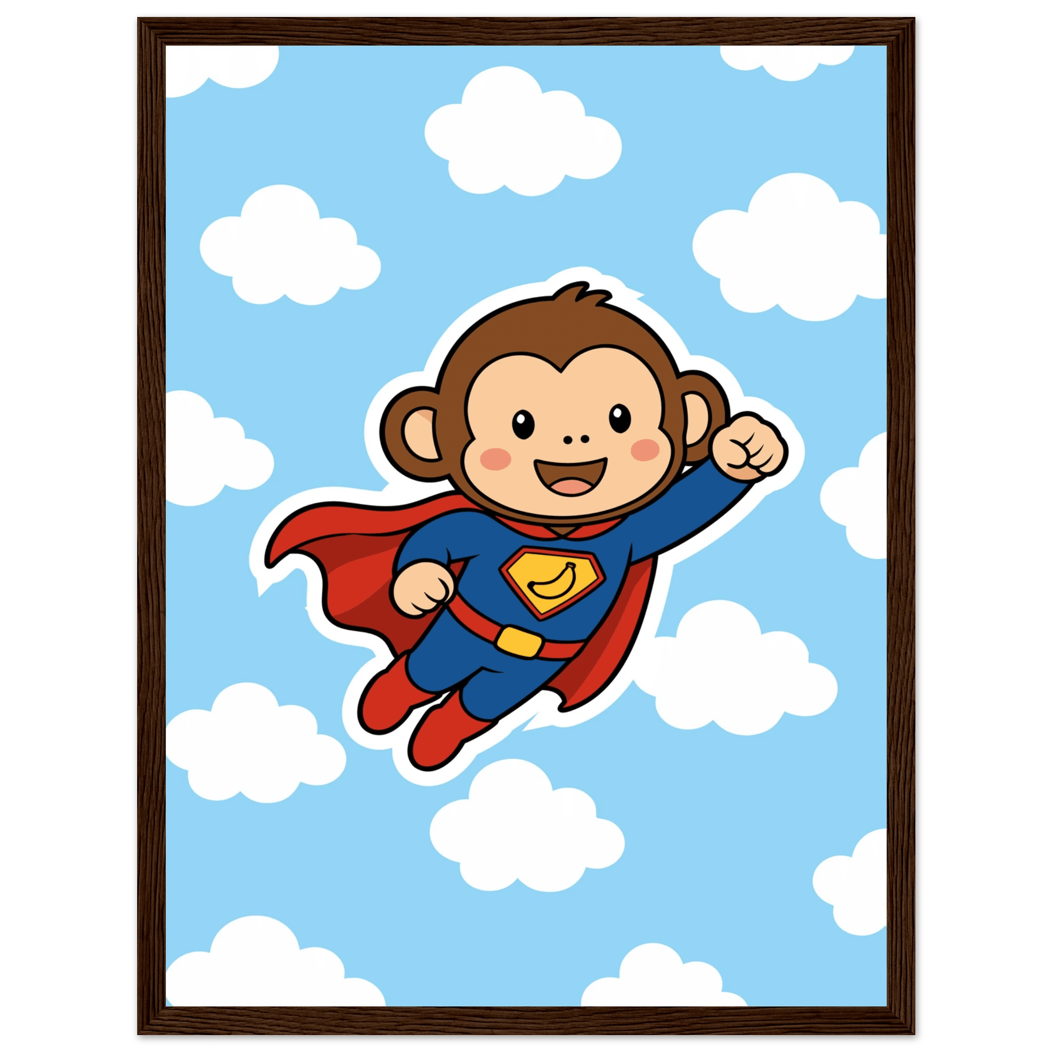 Superhjälteapa poster-30x40 cm / 12x16″ / Med ram / Mörkt trä
