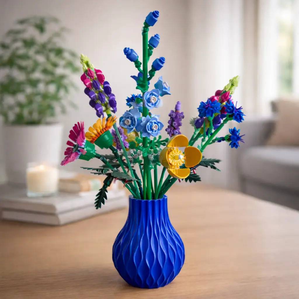Vase til LEGO blomster / Kunstige blomster – Bølge Design – 20 cm - Valgfri farve