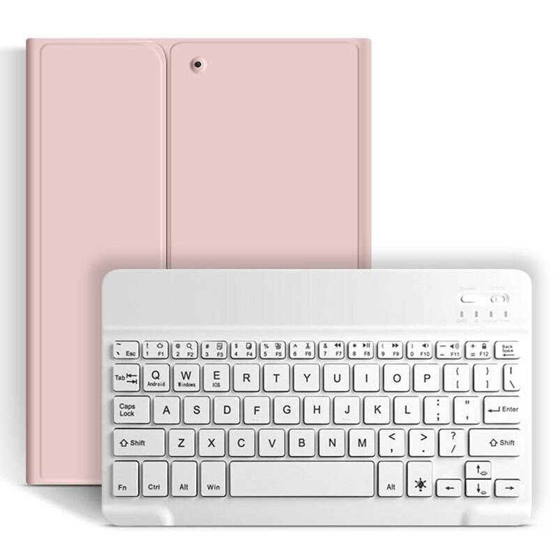 Bärbart trådlöst bluetooth -tangentbord + pu läder tangentbord skyddsfodral för ipad 10.2 surfplatta med tangentbord - Rosa