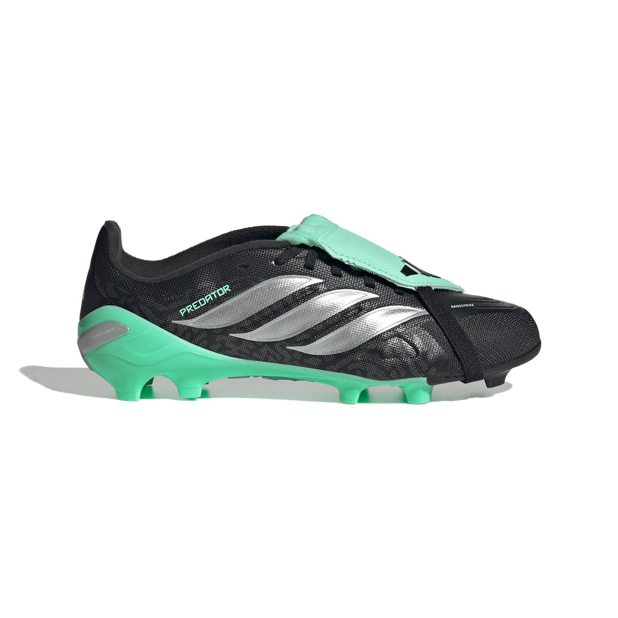 Predator 26 League Fold-Over Tongue FG/AG Jnr Football Boots - Core Black/Silver Met./Pulse Mint / UK2