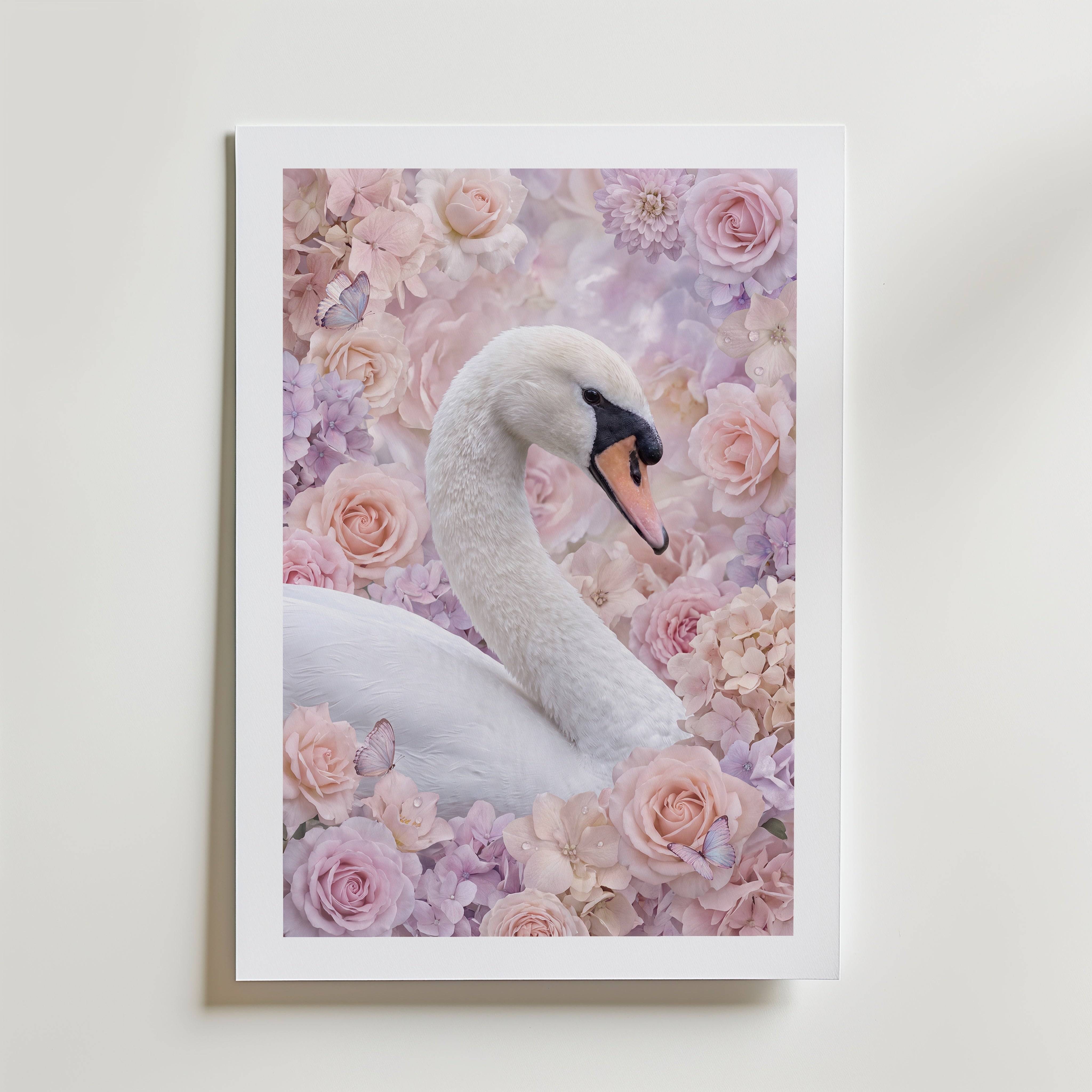 Blooming Swan Poster - Fine Art Poster 70x100 cm Med passepartout