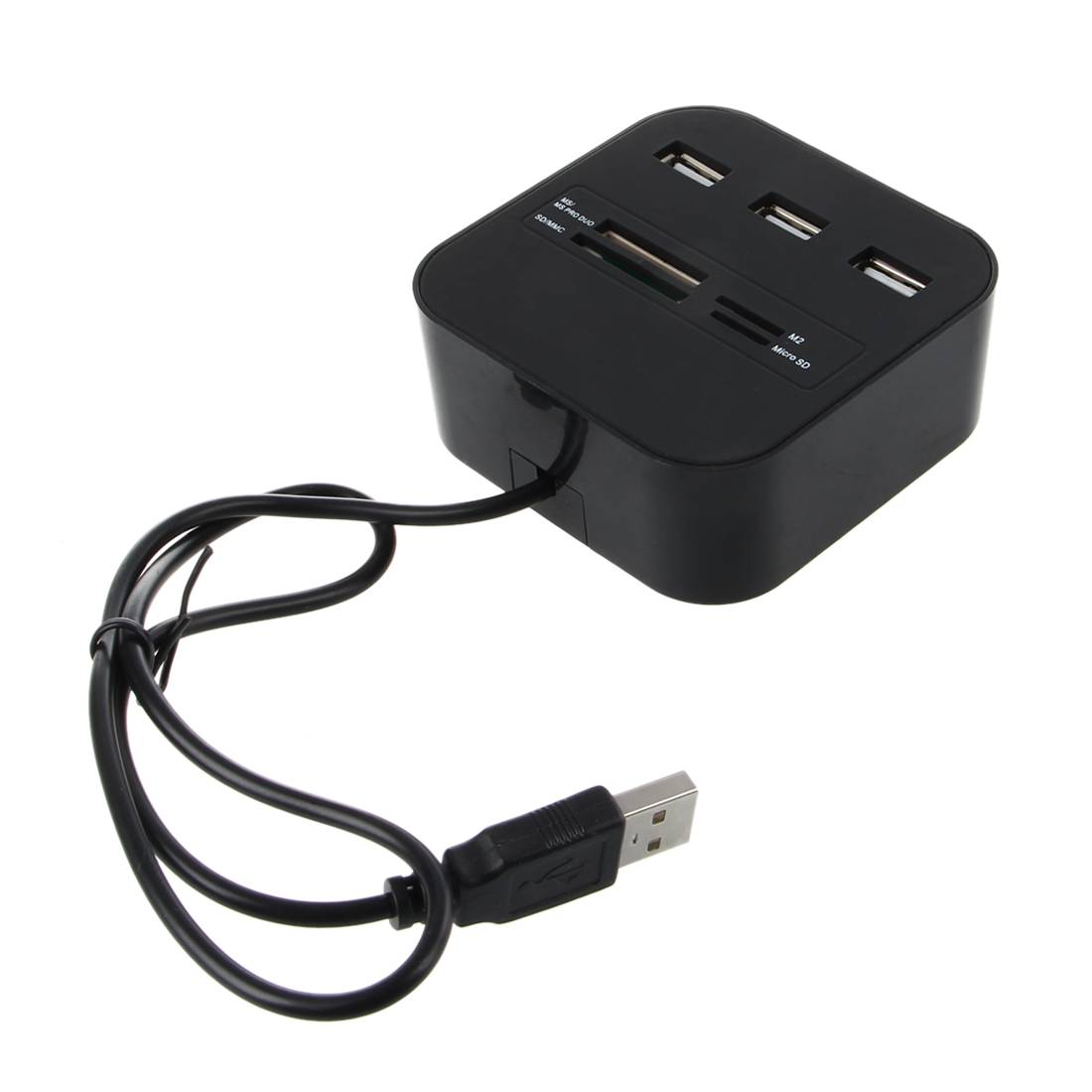 Alla in 1 combo hub usb 2.0 3 portar kortläsare för sd mmc m2 ms pro duo svart