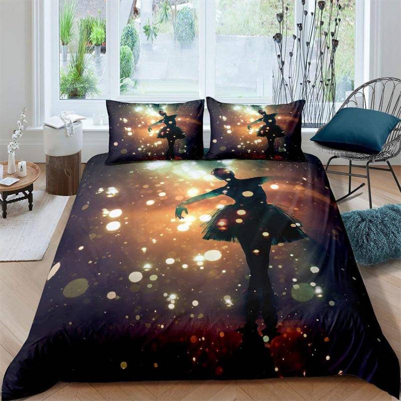 Balett Prinsessa Dansare Påslakan 3D Glittrande Stjärna Sängkläder Set Tecknad Djur Svan Täckeöverdrag För Barn Pojkar Tonåringar EU single(135x200cm)