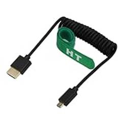 HangTon Micro HDMI till HDMI 8K 4K, 60p, svart, spiralflätad 30 cm, kabel för Canon R8, R10, Sony A7C A7RIV FX30 S5 X-T4 Z50, ATOMOS Ninja V F5pro bildskärm, typ A D 2.1