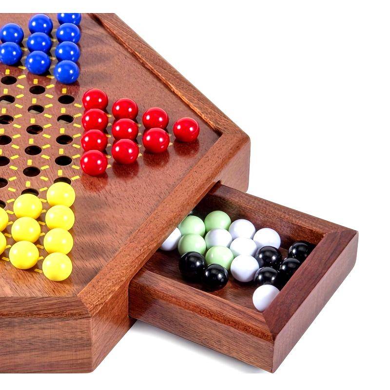 Färgglatt Trä Kinesiskt Schack Set med Låda 72 Kulor, Upp till 6 Spelare, Klassiskt Strategispel för Alla Åldrar, Perfekt för Familjesammankomster Fes