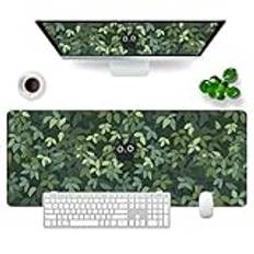 VYEUIAO Grön gaming-musmatta med kattmotiv, skrivbordsunderlägg, 800 x 300 mm, söt stor XL-musmatta, professionell gamer-musmatta för dator/PC, Kawaii-tangentbordsmatta