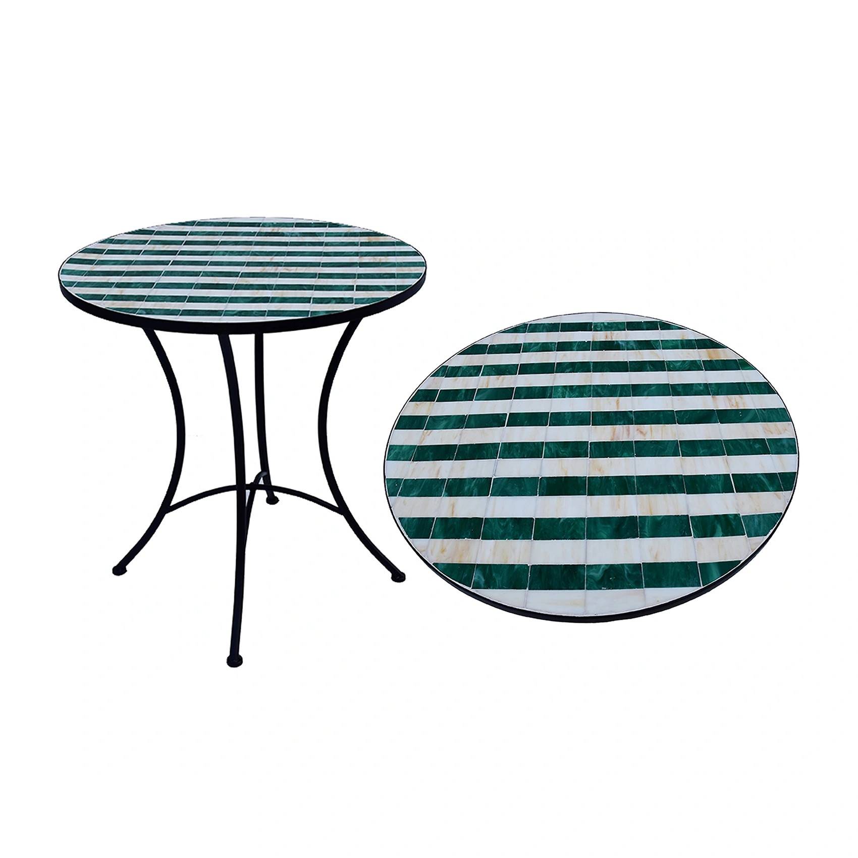 Venice mosaikbord offwhite/grön/svart Ø70 cm - Svart/Vit/Grön