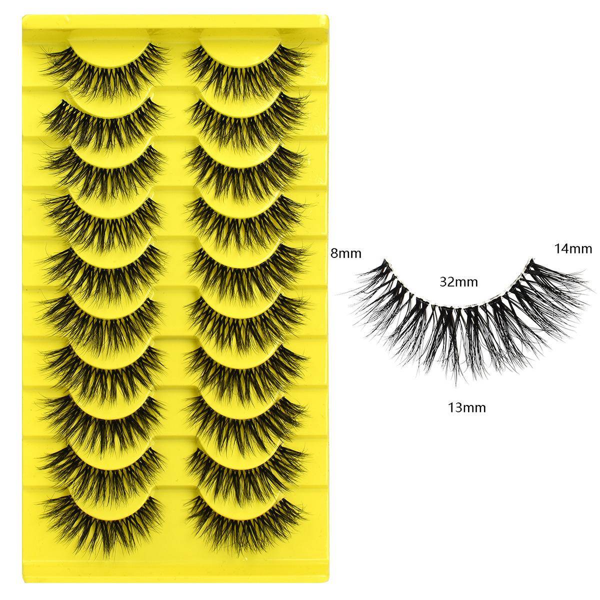 10 Pairs Cat Eye Effect Eyelashes Winged Fluffy Look Lashes Soft Black Band Wispy Natural Thick Faux Mink Full Strip Eyelashes Strip Fake Lashes M02