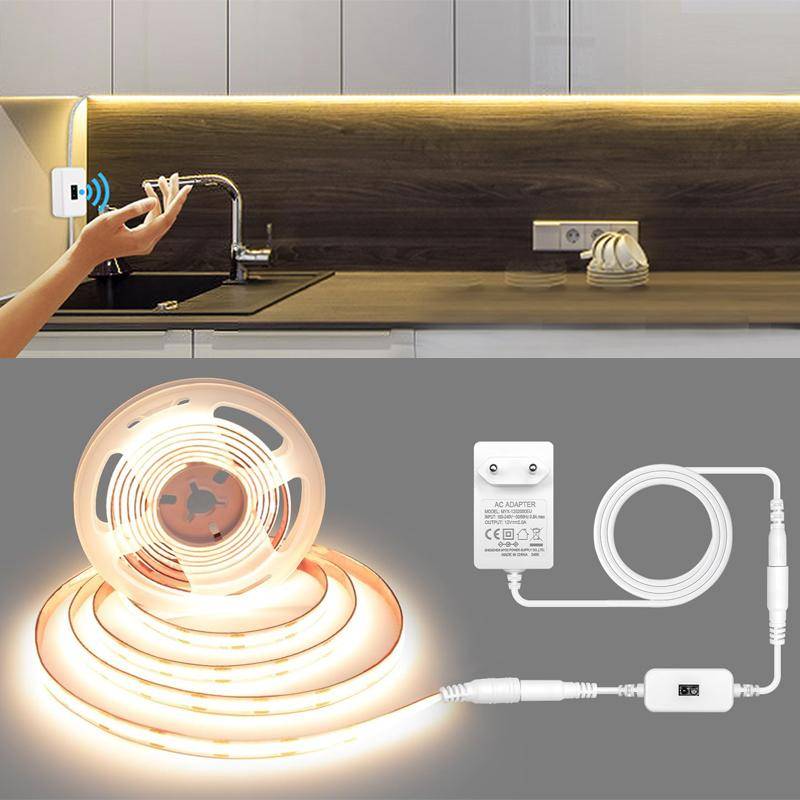 Handsvepsensor COB LED Strip Lights 12V Flexibel Diod Tejp Lampa för TV Bakgrundsbelysning Köksskåp vit