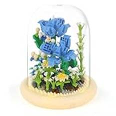 Emibele Rose Flower Building Set, Botanical Collection with Dust Cover, Lighted Flower Building Blocks Brick Toys for Adult, Girls, Kids 8+, Mother's Day Gift, DIY Decoration Home, 570 Pcs, Blue