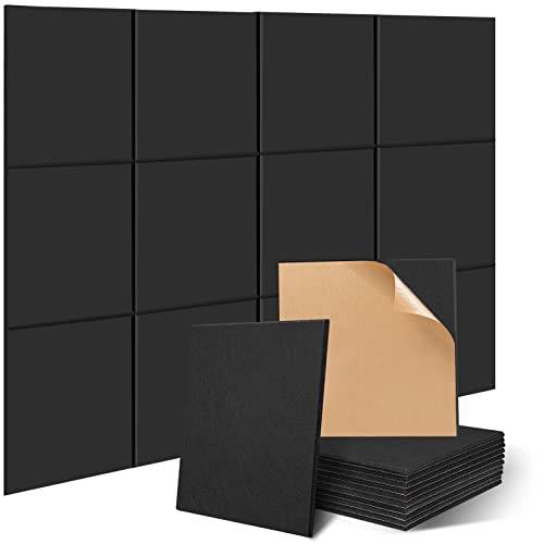 JAMELO 12-pack fyrkantiga akustiska paneler självhäftande, ljudisolerande paneler med hög densitet för väggar, ljudisolerande isoleringsbehandling, ljudabsorberande för studio, kontor, hem, 30 x 30 x