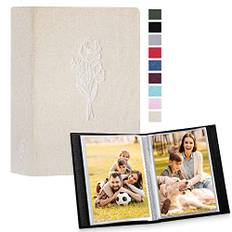 Lanpn small photo album 6x4 2 pack, each pack holds 50 photos, slip-on pockets mini linen top loaded photo album for portrait only 10x15cm picture beige