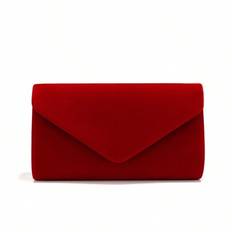 Red Color Women Evening Bags Cover Envelope Design Pary Wedding Girl Handbags With Chain Shoulder Clutch Velvet Fashion Purse - Red