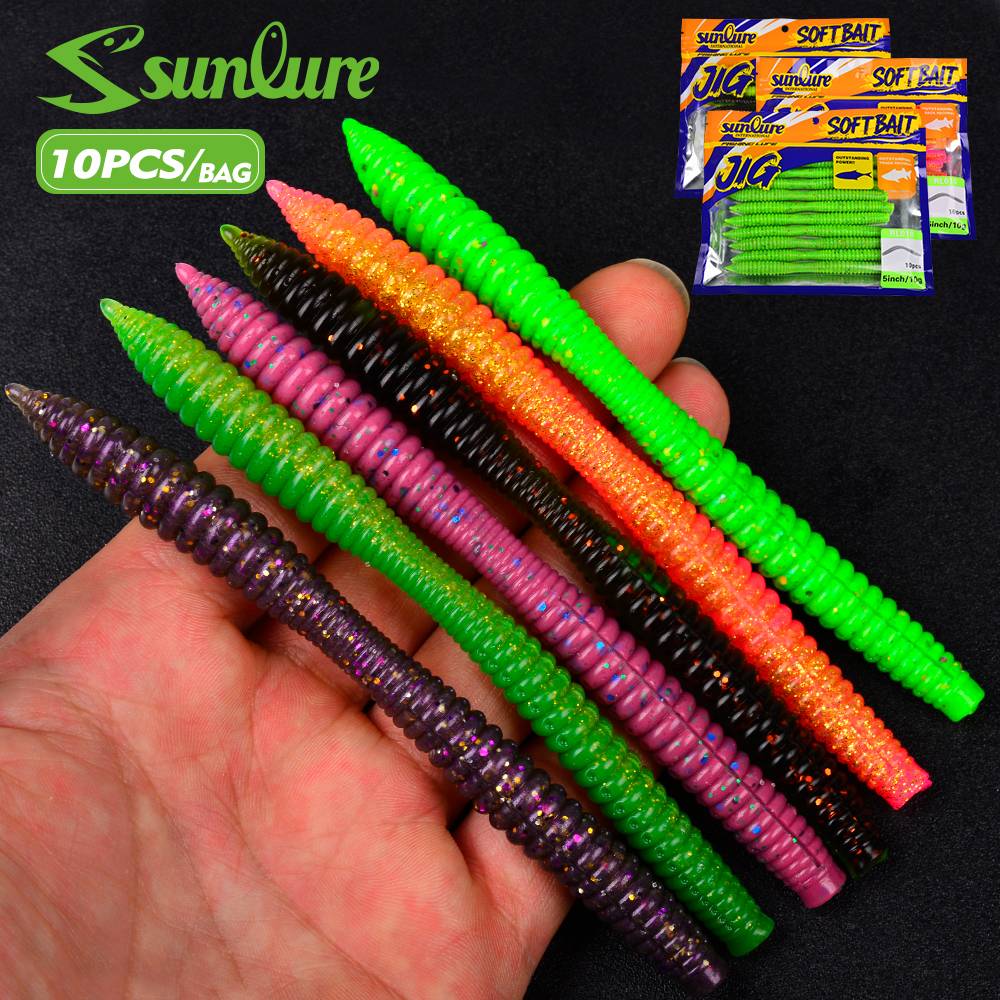 Sunlure 10pcs Earthworm Soft Lure Sinking 10g&12.7cm 7g&10.1cm Artificial Fishing Lures Bass Flatfish Worms Fishing Soft Baits