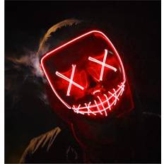 FASCHINFEVER LED Purge Maske - Kostümmaske steuerbar für Halloween, Fasching & Karneval als Kostüm für Herren & Damen (Farbauswahl) (rot)