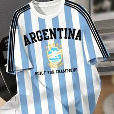 Enkel t-shirt med rund hals och fotbolls-/Argentina-motiv för tween-pojkar, avslappnad och enkel, kortärmad, lämplig för sommaren. - Multifärgad (8Y,9Y,10Y,11Y,12Y)