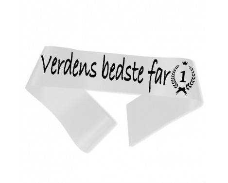 Verdens Bedste Far Ordensbånd Hvid med Sort Tryk 190 cm.