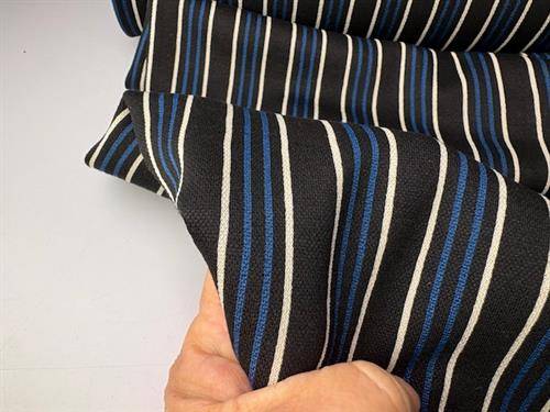 Formfast jersey - sort med blå og offwhite lodrette striber