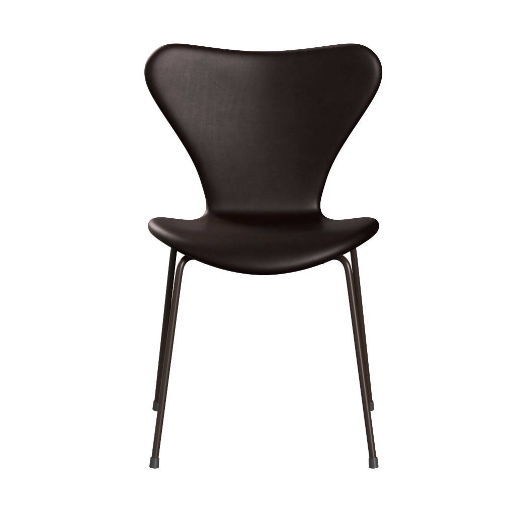 Fritz Hansen - 3107 stol, fuldpolstret i Grace læder Mørk brun læder - Brown Bronze stel - Jacobsen Plus