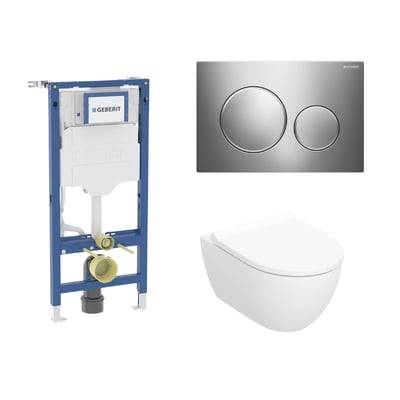 Geberit Duofix 112 cm toiletpakke inkl. Geberit Acanto væghængt toilet + toiletsæde, Geberit Sigma20 round, blank/krom