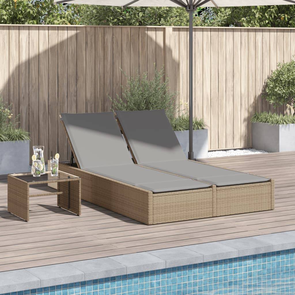 Dobbelt Loungesofa Med Hynder Polyrattan - beige og grå