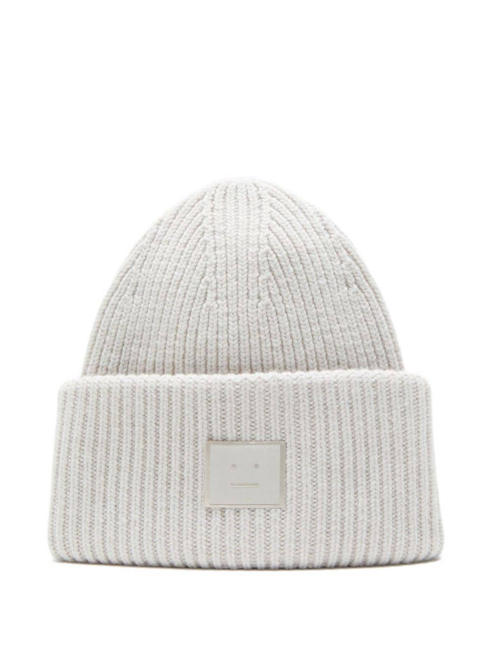 Acne Studios - ribbad mössa med ansiktsmärke - unisex - ull/nylon/jak/Elastan - one size - Grå
