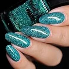 Whats Up Nails - Can’t Unsee Nail Polish Teal Base with Small Green Flash Reflective Glitter and Green to Blue Iridescent Shimmer Lacquer Varnish Made in USA 21 free Cruelty Free Vegan Clean