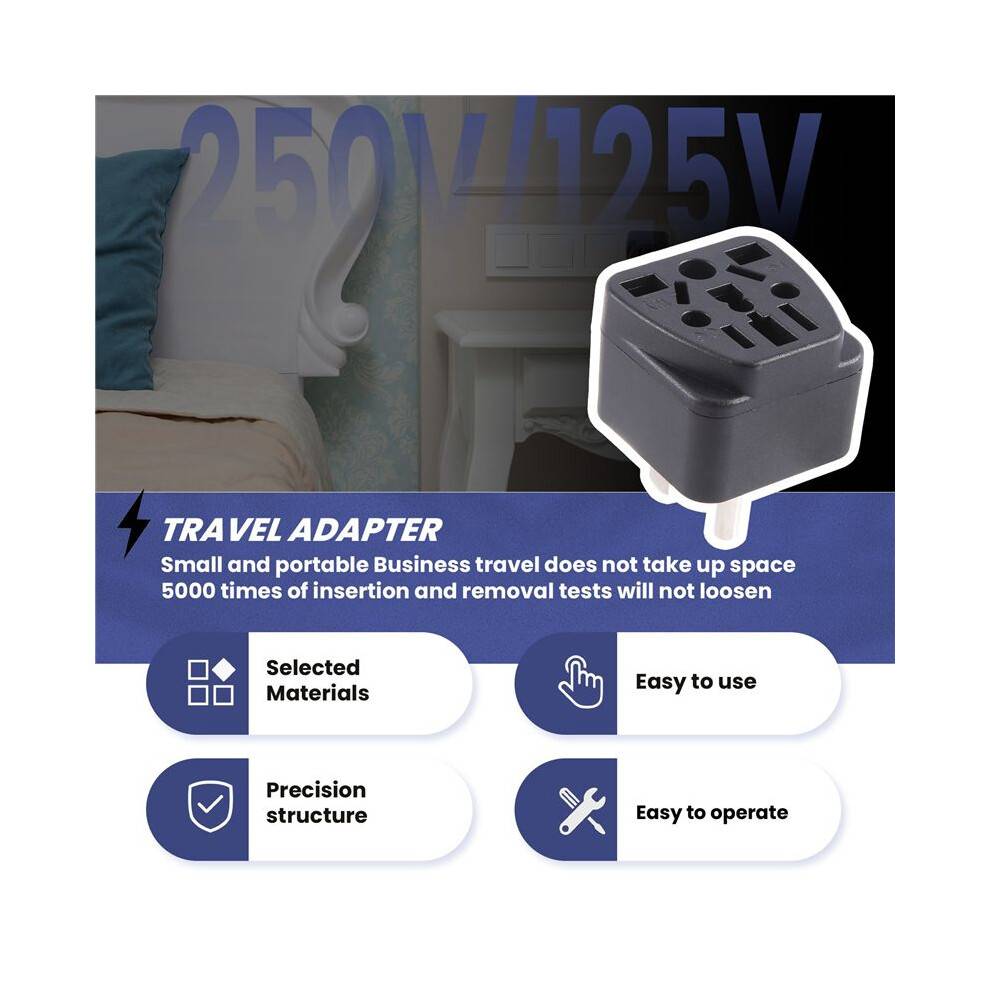 US Travel Plug Adapter EU/UK/AU/In/CN/JP/Asia/Italy/Brazil to USA (Type B), 3 Prong USA Plug, Charger Converter Black