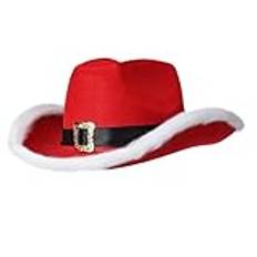 Cowboy Fotboll julmössa, tomteluva, för vuxna, julfjäder med LED-lampor, cowboyhatt, röd, västerländsk cowboy rödhatt, julhatt med lampor Goodby (röd, en storlek)
