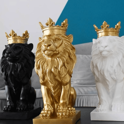 1 st kronad lejonstaty, kunglig lejonfigur, modern nordisk djurskulptur för vardagsrum, bokhylla, bordsskiva, kontorsskrivbord och entré, elegant hemi - Multifärgad (Vit,svart,guld)