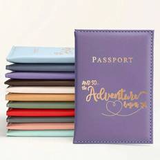 1 st Business Travel Passport Cover, PU-läder med guldfärgade bokstäver och hjärttryck, blank yta, passfodral, Travel Essential - Multi-color