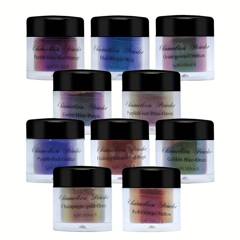 TEMU 10pcs/set, 10 Color Chameleon Mica Powder Jewelry Casting Set, 10 Color Changing Coating Diy, Very Suitable For Resin, Candle Diy, Handmade Production, Each Set Weighing 30 Grams (1.05 Ounces)