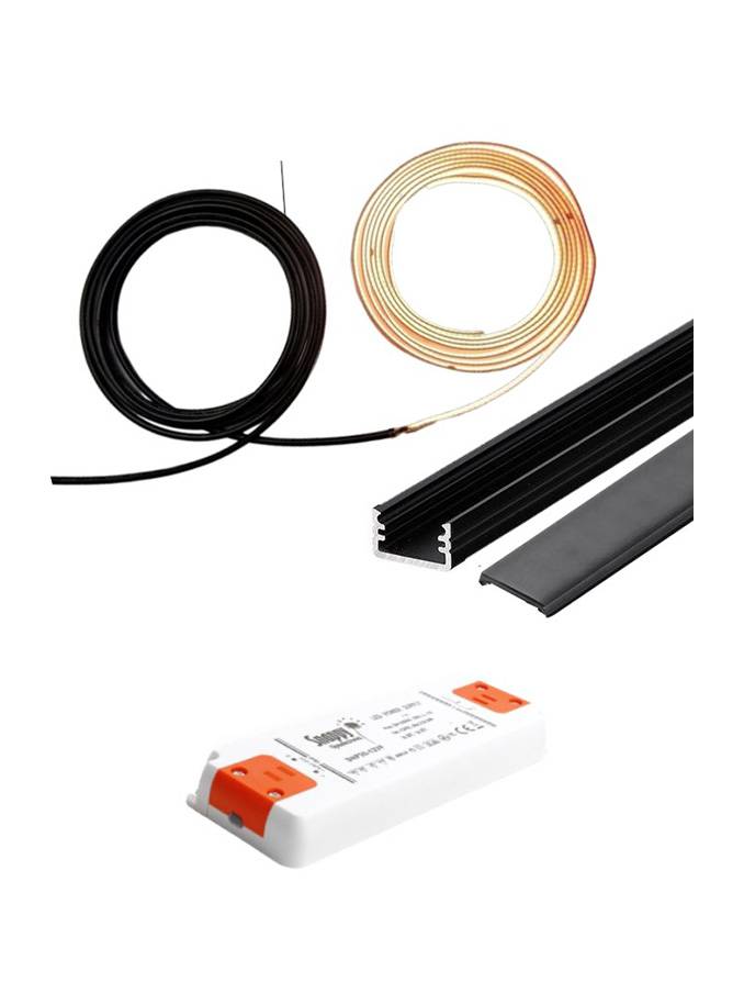 LED Sæt Til Akustikpaneler - 1 x 240cm - Komplet - Sort
