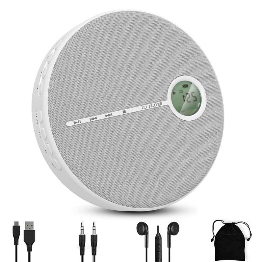 Bærbar CD-afspiller med højttaler, Bluetooth, USB og AUX, genopladelig 2000 mAh – kompakt boombox 14,33 cm