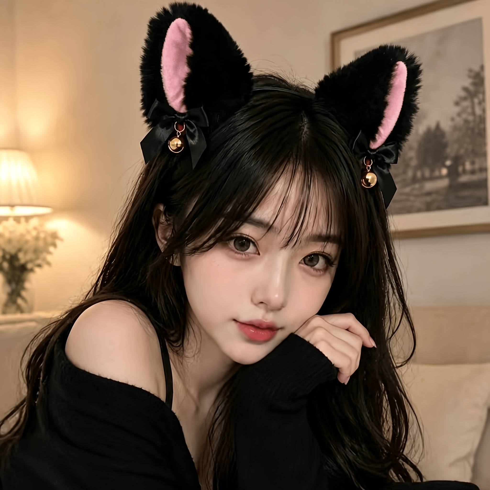 Halloween Plush Cat Ears Headband Black Red Cosplay Hair Hoop Cute Anime Costume Party Hair Accessory For Women