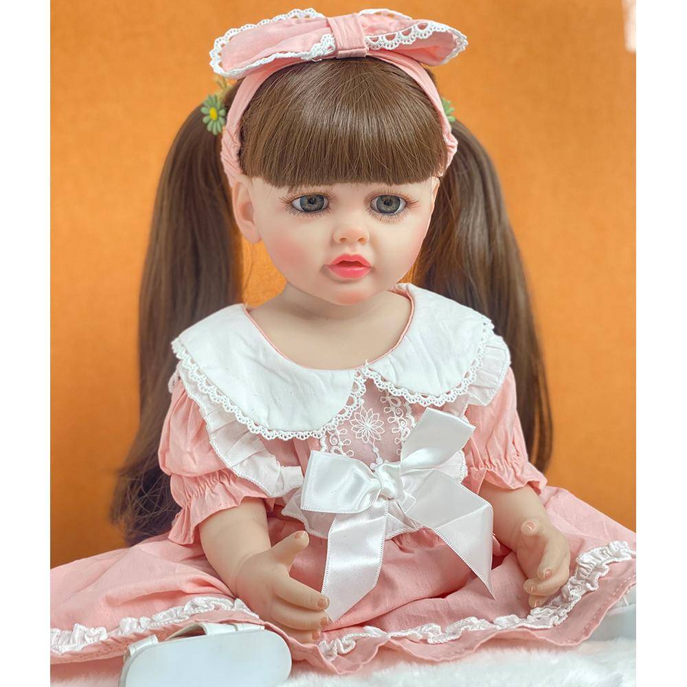 Realistiska 55 CM Reborn Baby Dolls Naturtrogna stativ Tjej Full Mjuk Silikon Kropp Prinsess Småbarn För Barn Födelsedagspresent