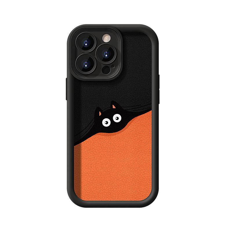 Den Svarta Katten Passar för Apple 16PRO, Fårskinnstelefonfodral, Huawei, OPPO, Xiaomi och Vivo Mjuk Silikon 15/14 iPhone 16 Pro