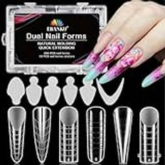 EBANKU 288 ST Clear Dual Nail Forms System Heltäckande nagelformsspetsar Akryl Nagelförlängning med 72 ST Nagelformade klistermärken för nageldesign